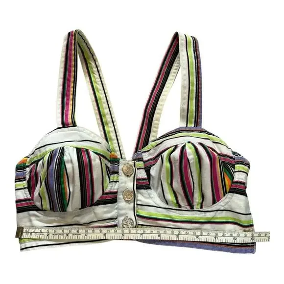 VINTAGE GITANO Multi Color Striped Cotton Bustier Top | S | 80s Retro Streetwear - Picture 4 of 13